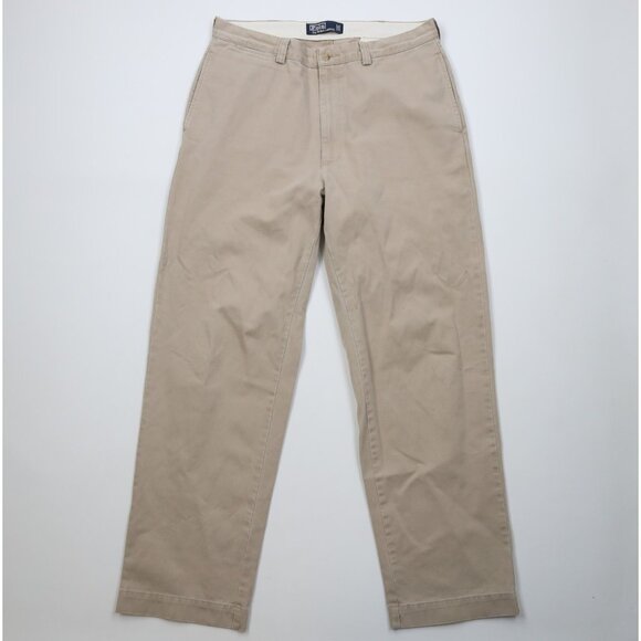 Vintage 90s Ralph Lauren Mens 34x32 Faded Wide Leg Chino Pants Beige Cotton